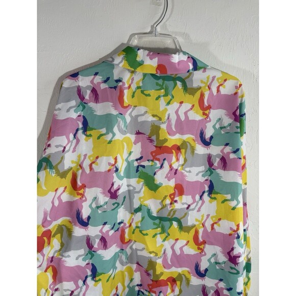Nylon Apparel Women’s Horse Pastel Print Large Long Sleeve Collared Button Shirt - Picture 8 of 9